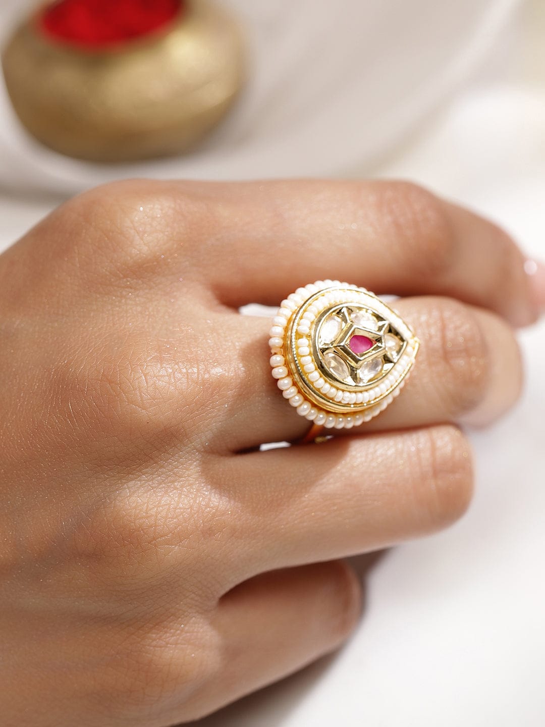 Dreamy Pink Stone Kundan Ring Rings