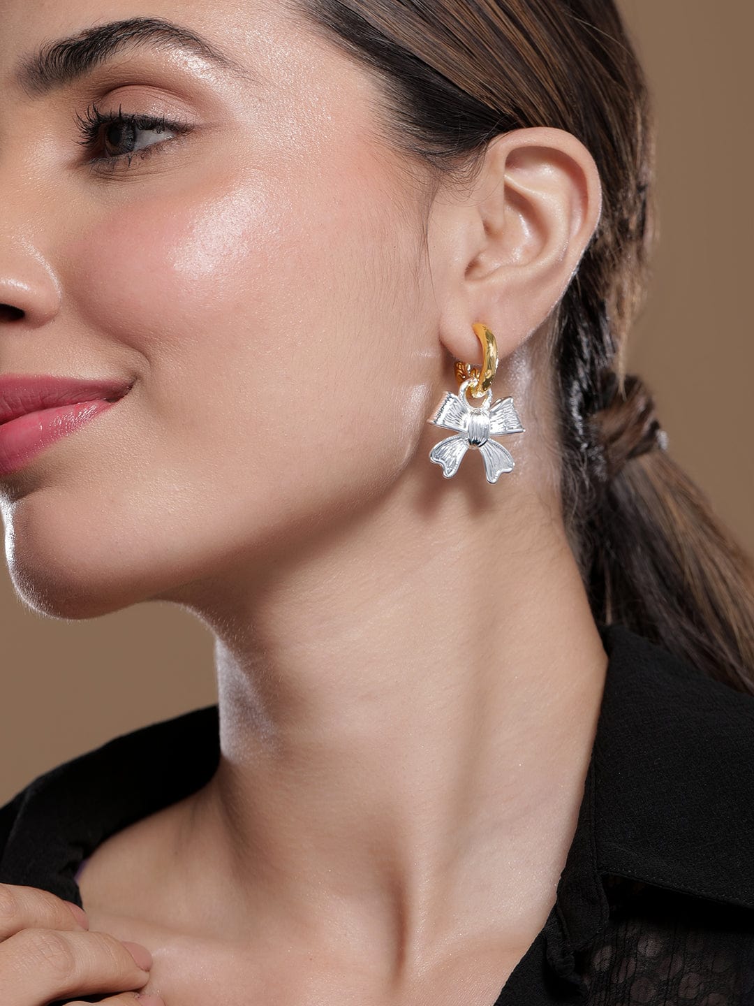 Dual Tone Gold & Silver Plated Floral Drop Earrings Drop Earrings