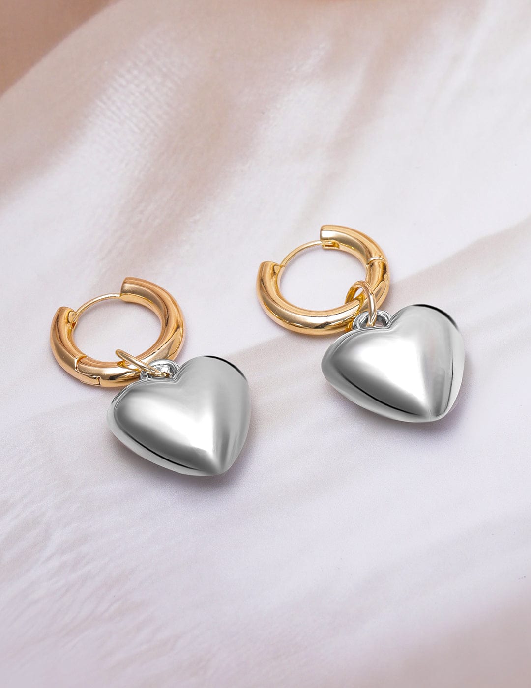 Dual Tone Gold & Silver Plated Heart Charm Hoop Earrings Hoop Earrings