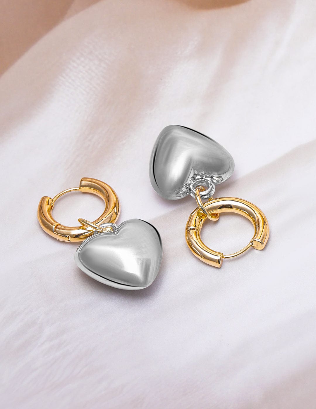 Dual Tone Gold & Silver Plated Heart Charm Hoop Earrings Hoop Earrings