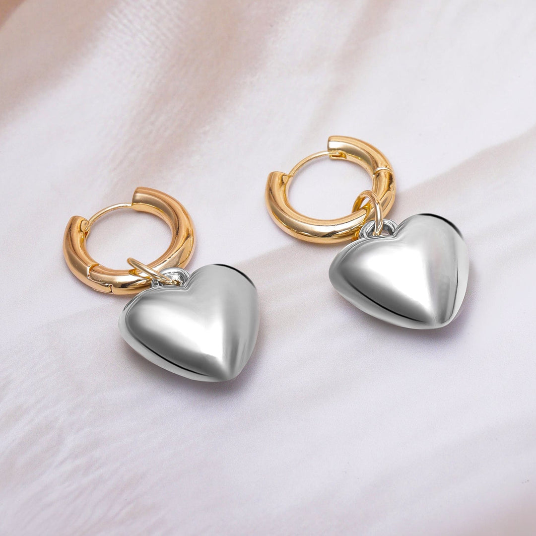 Dual Tone Gold & Silver Plated Heart Charm Hoop Earrings Hoop Earrings