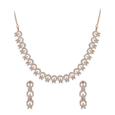 Rubans Contemporary Rose Gold Toned Necklace Set in CZ Stone