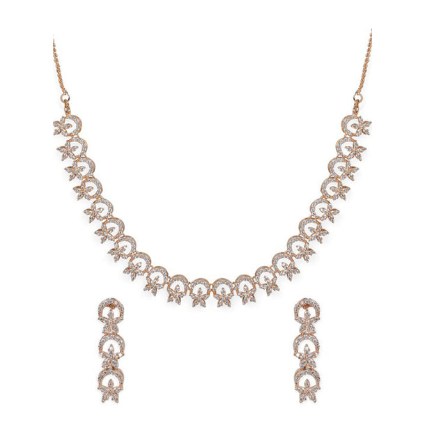 Rubans Contemporary Rose Gold Toned Necklace Set in CZ Stone
