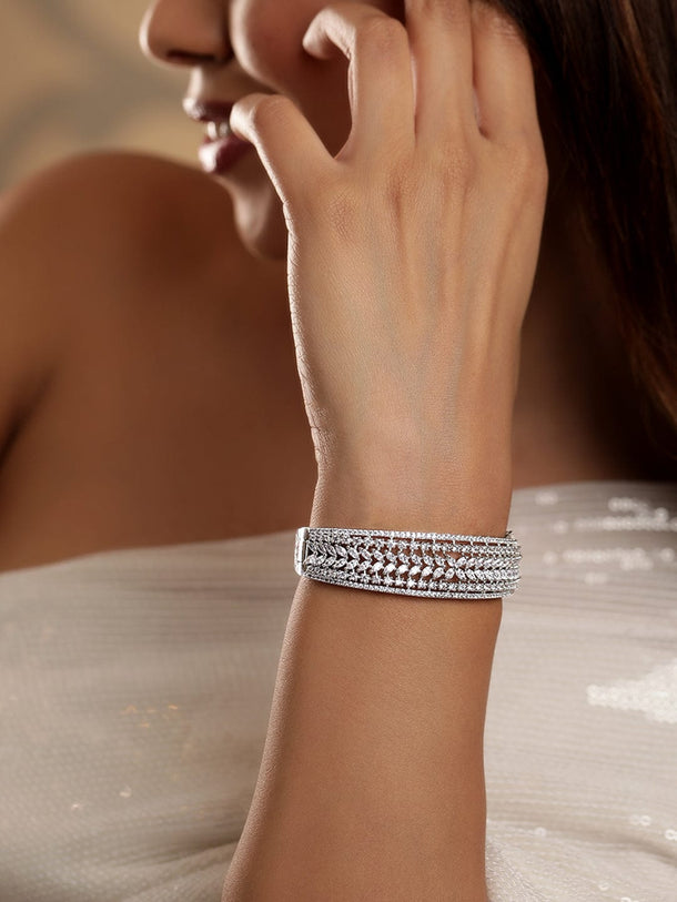 Elegance In Radiance Rhodium Plated Zirconia Studded Bracelet Bangles & Bracelets