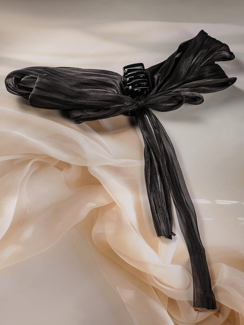 Elegant Black Bow Hair Accessory with Flowing Ribbon Tails Hair Accessory