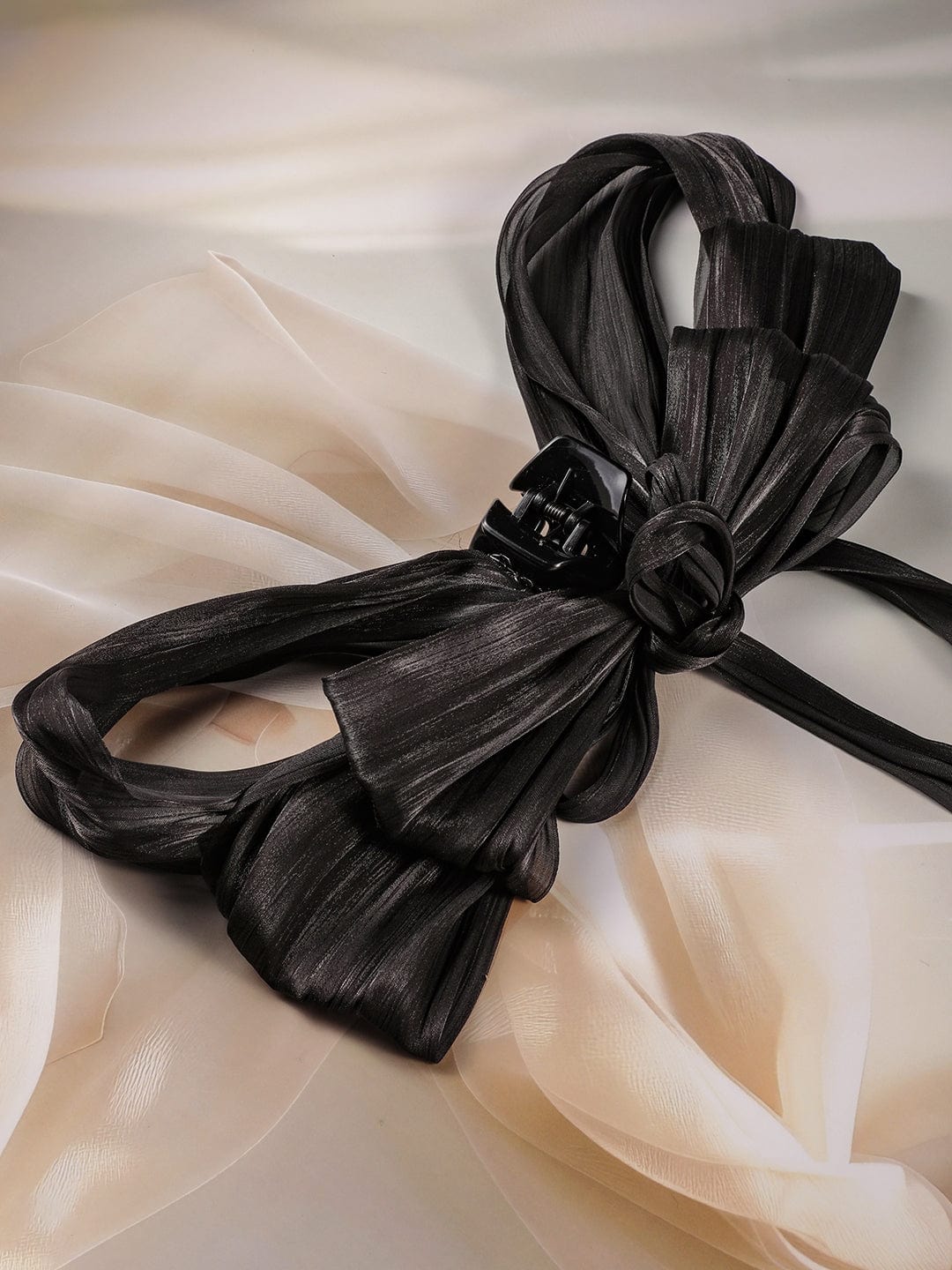 Elegant Black Bow Hair Accessory with Flowing Ribbon Tails Hair Accessory