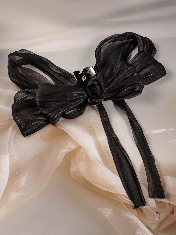 Elegant Black Bow Hair Accessory with Flowing Ribbon Tails Hair Accessory