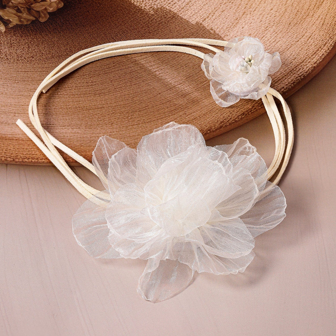 Elegant Off-White Floral Organza Choker Necklace - Fashionable Statement Jewelry Necklace & Chains