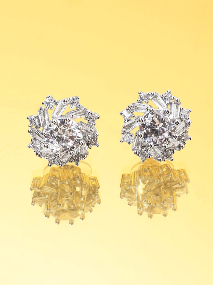 Elegant Rhodium-Plated AD Earrings Earrings