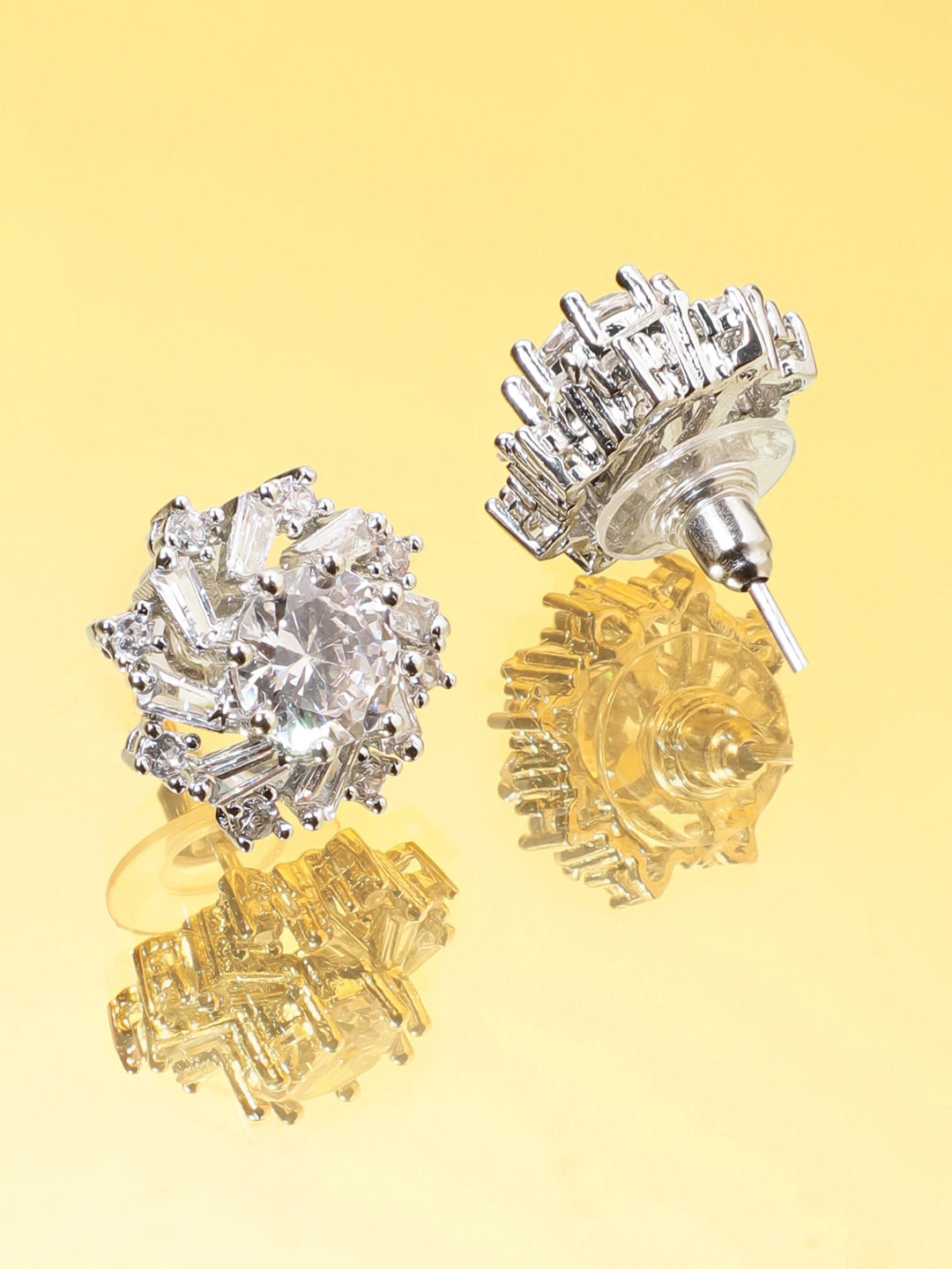 Elegant Rhodium-Plated AD Earrings Earrings
