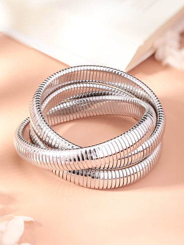 Elegant Rhodium-Plated Triple Strand Bracelet - Timeless Radiance for Every Look Bangles & Bracelets