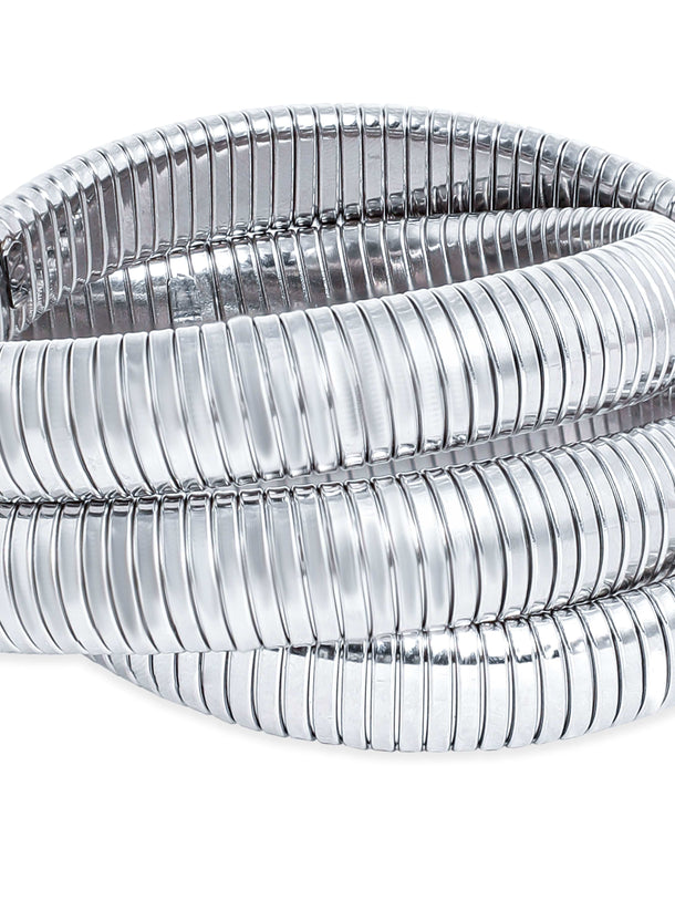 Elegant Rhodium-Plated Triple Strand Bracelet - Timeless Radiance for Every Look Bangles & Bracelets