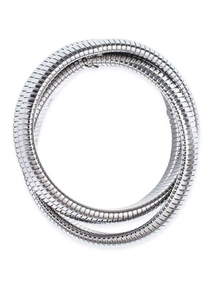 Elegant Rhodium-Plated Triple Strand Bracelet - Timeless Radiance for Every Look Bangles & Bracelets
