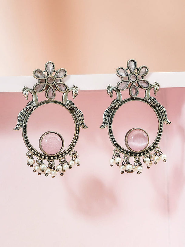 Elegant Shine Pink Oxidised Danglers Earrings