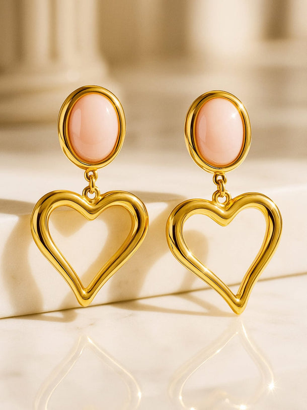 Elegant Stones with Heart Dangles Earrings