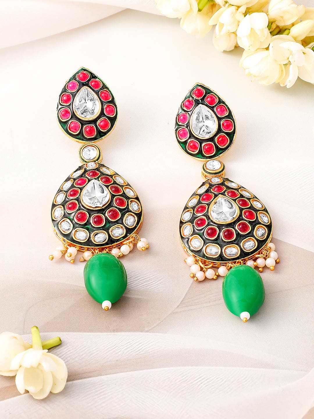 Elite Garden Pink-Green Kundan Necklace Set Jewellery Set
