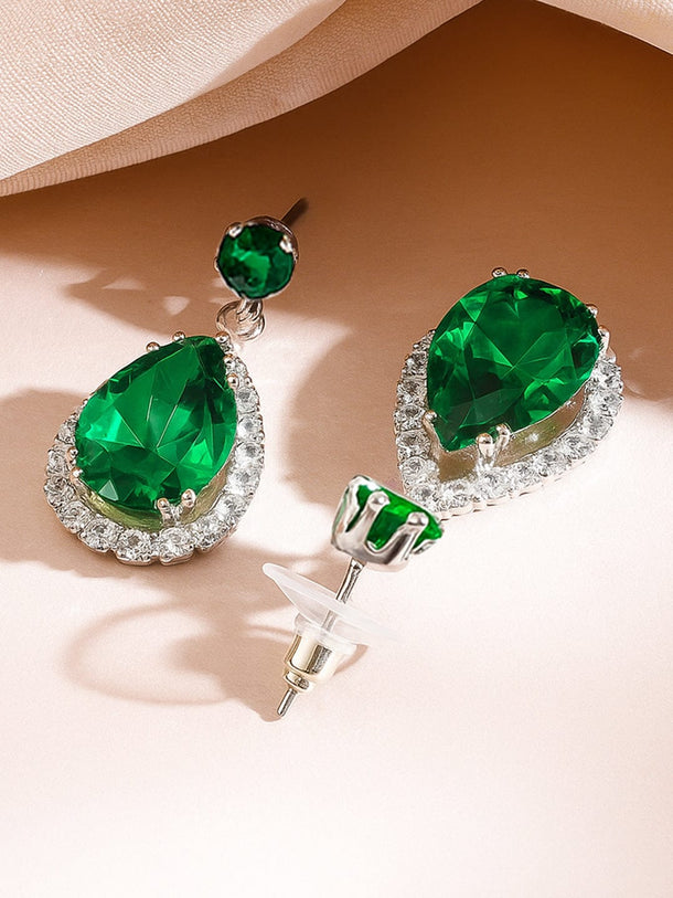 Emerald American Diamond Zirconia Teardrop Necklace Set Jewellery Set