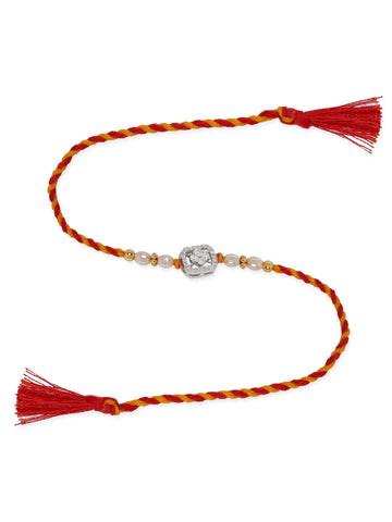 Enchanting Moonlight Silver Rakhi Rhodium Plated With AD Stones Rakhi