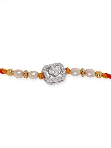 Enchanting Moonlight Silver Rakhi Rhodium Plated With AD Stones Rakhi