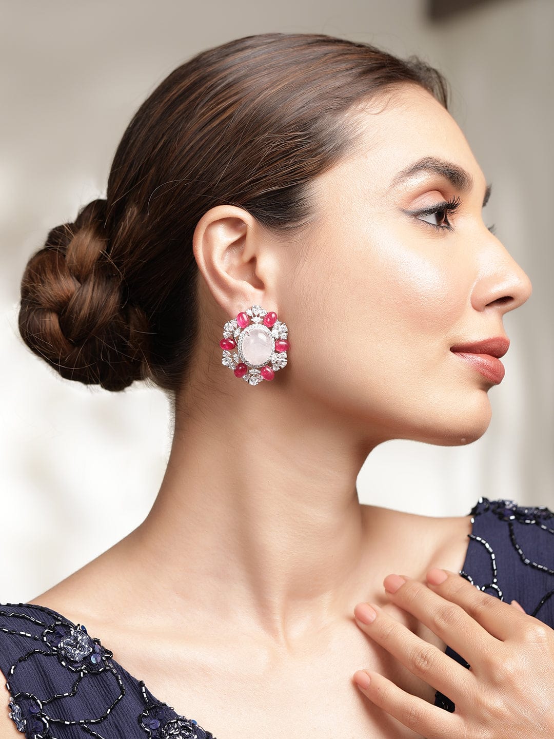 Ethereal Elegance AD-Studded Silver-Tone Demi-Fine Ear Adornments Earrings
