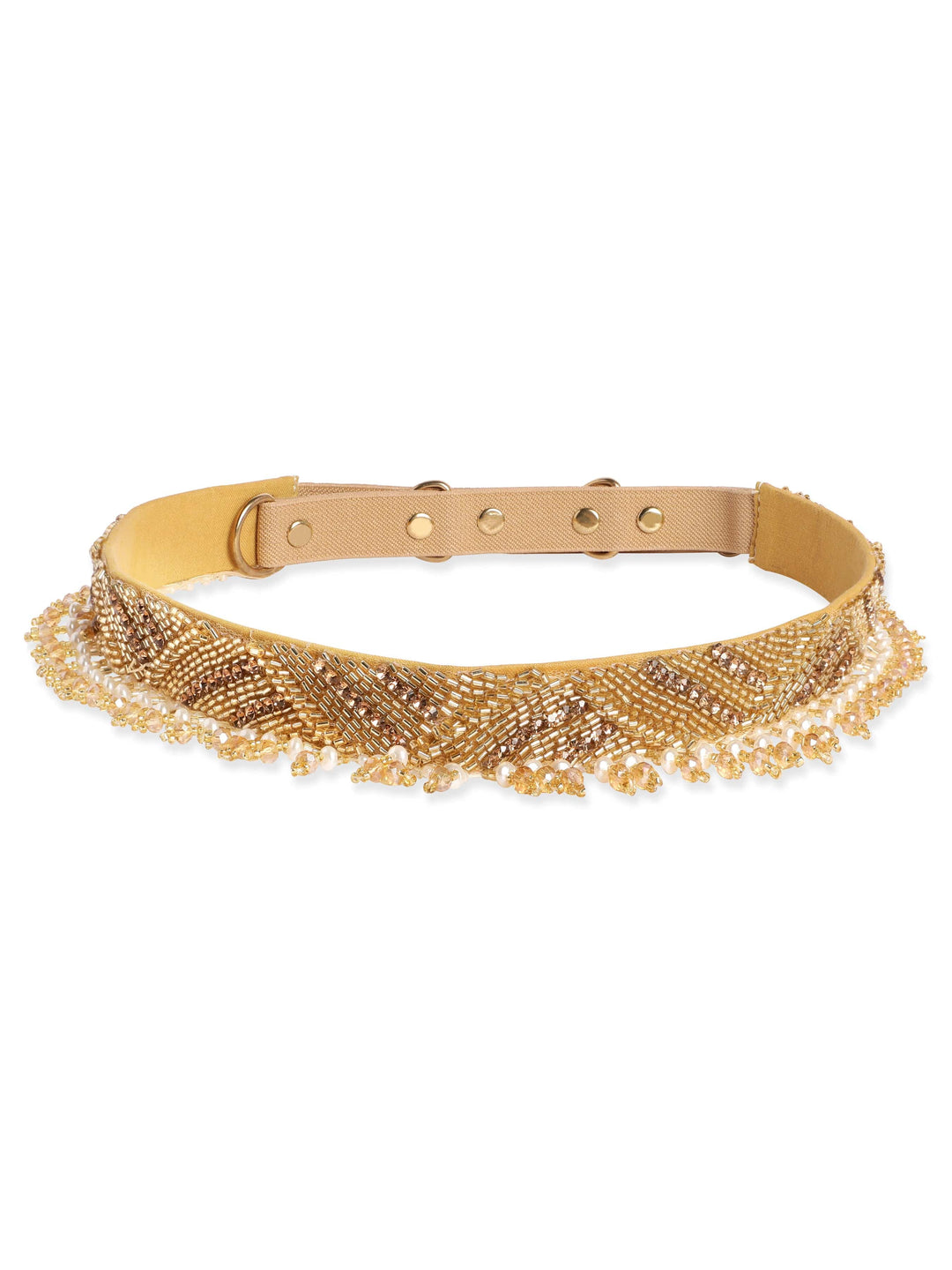 Ethereal Elegance Contemporary Beaded Tassel Embellishment Beige Belt Belt