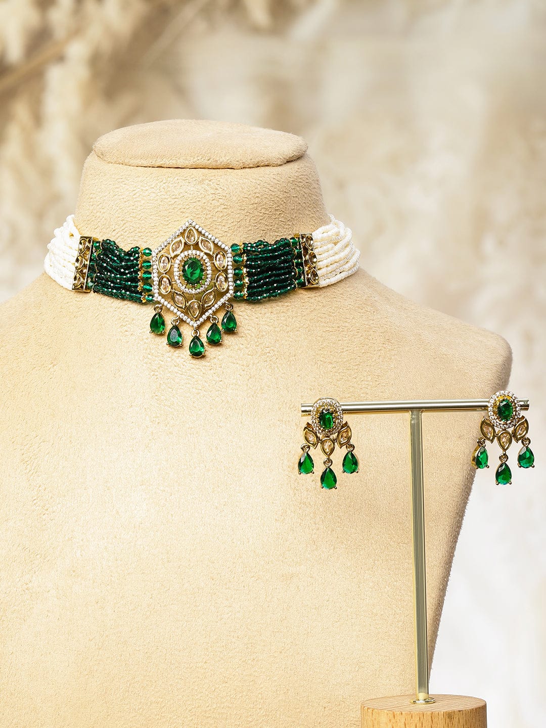 Ethnic Green Beaded Choker Set Jewellery Set