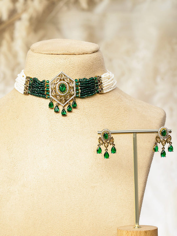 Ethnic Green Beaded Choker Set Jewellery Set