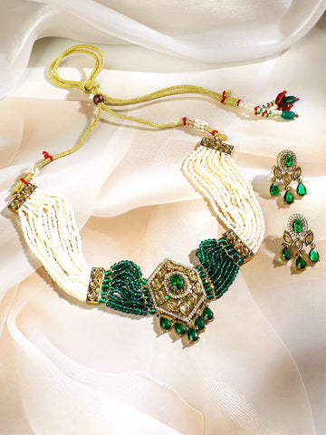 Ethnic Green Beaded Choker Set Jewellery Set
