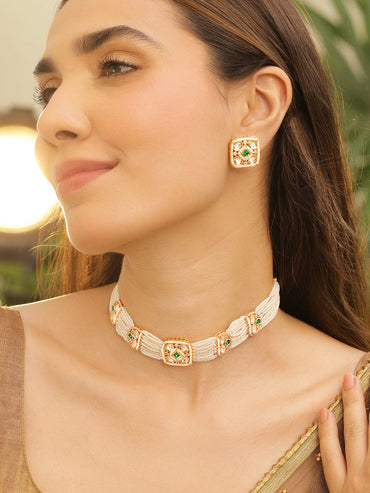Ethnic Green Stone Choker Set Jewellery Set