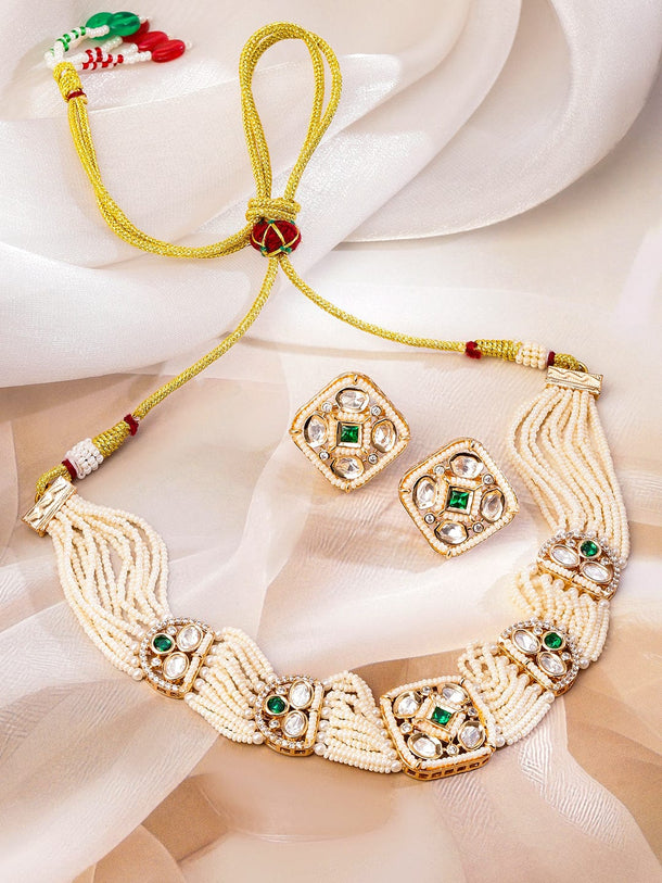 Ethnic Green Stone Choker Set Jewellery Set