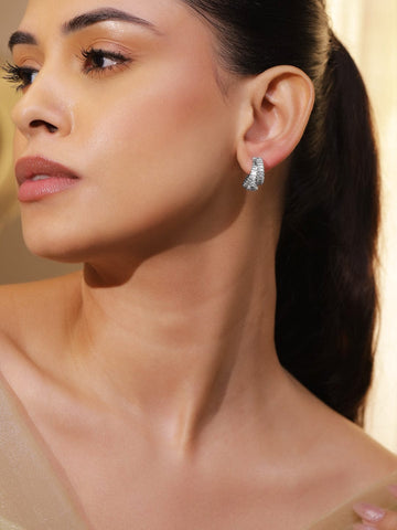 Everyday Glam White American Diamond Zirconia Hoops Earrings