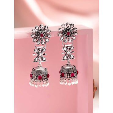 Rubans Oxidized Silver Plated Handcrafted Jhumka Earrings