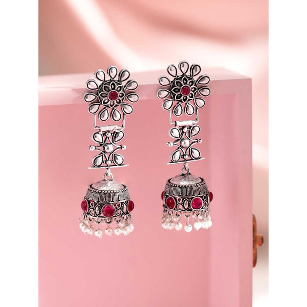 Rubans Oxidized Silver Plated Handcrafted Jhumka Earrings