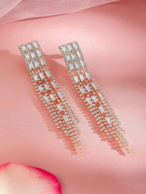 Fashion Forward American Diamond Zirconia Tassel Danglers Earrings