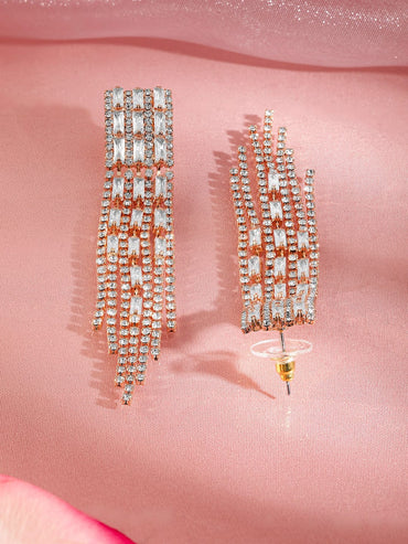Fashion Forward American Diamond Zirconia Tassel Danglers Earrings