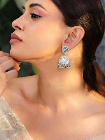 Festive Glow Green American Diamond Zirconia Jhumka Earrings