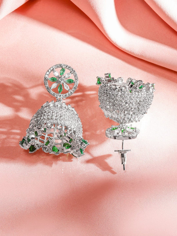 Festive Glow Green American Diamond Zirconia Jhumka Earrings