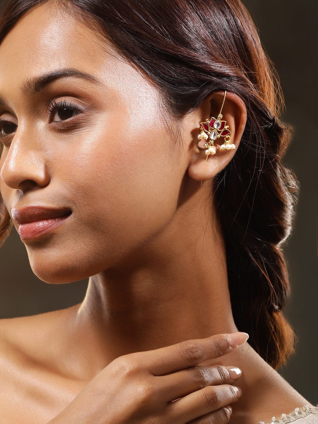 Festive Glow Lotus Motif Ear Cuff Earrings