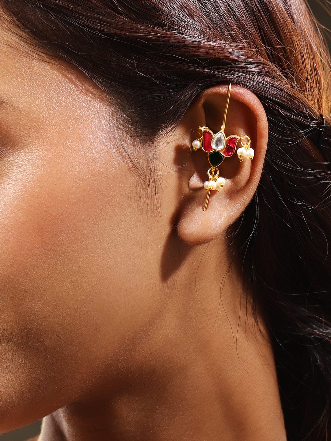 Festive Glow Lotus Motif Ear Cuff Earrings