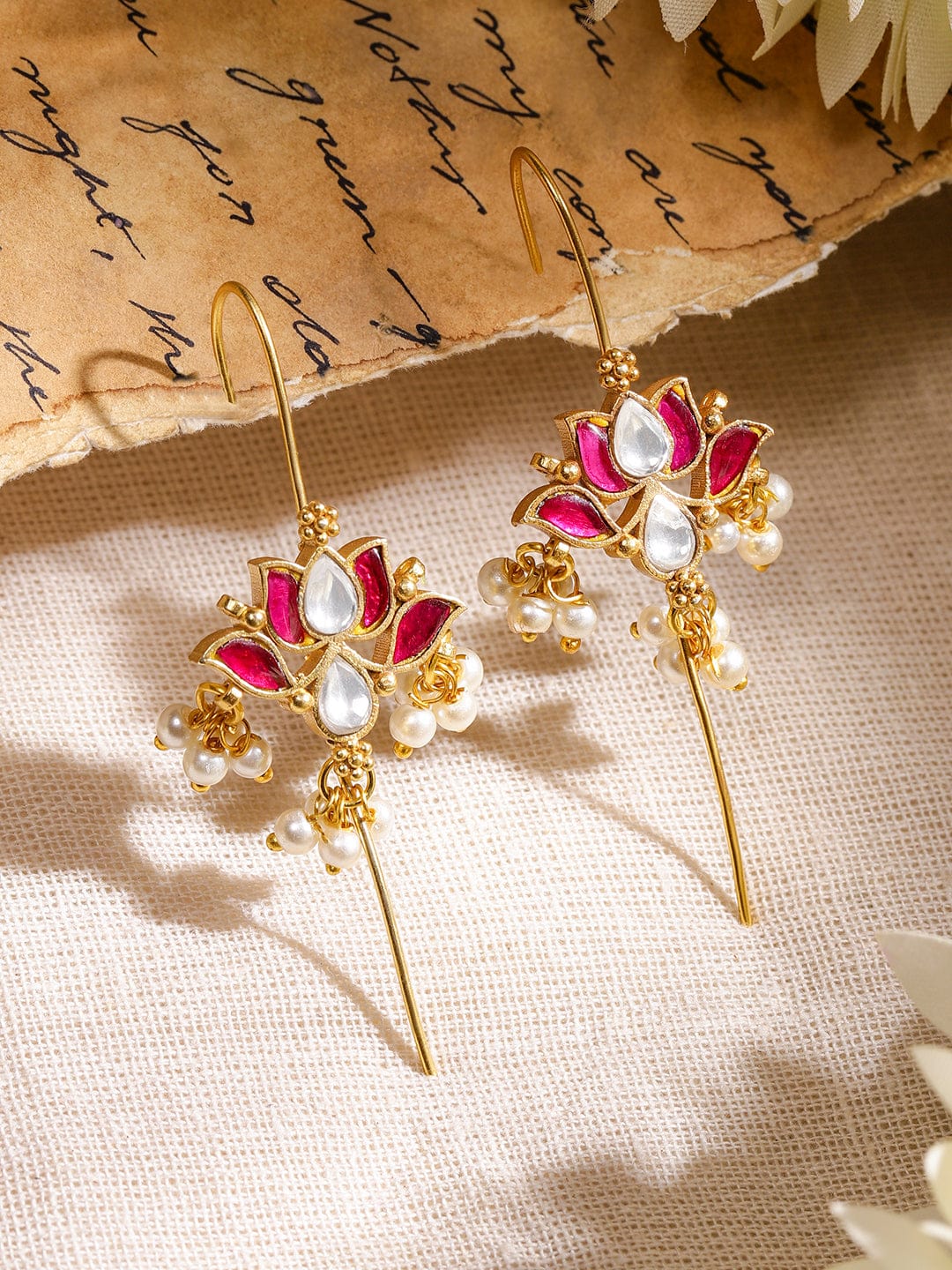 Festive Glow Lotus Motif Ear Cuff Earrings