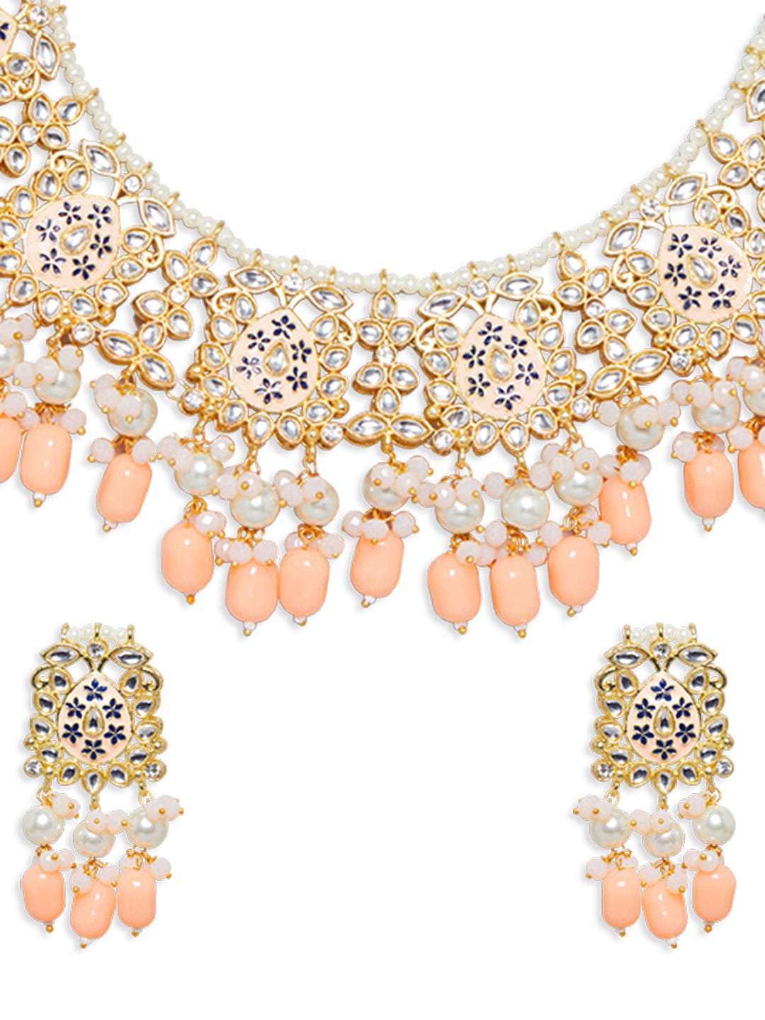 Festive Peach Glow Kundan Necklace Set Jewellery Set