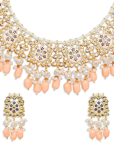 Festive Peach Glow Kundan Necklace Set Jewellery Set