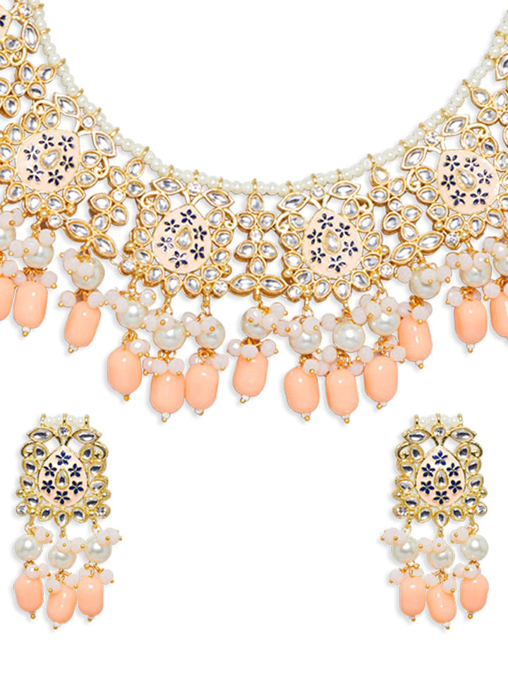 Festive Peach Glow Kundan Necklace Set Jewellery Set