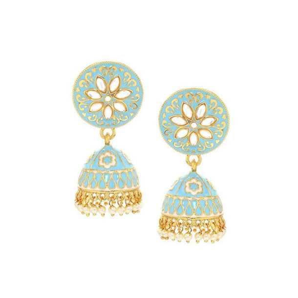 Rubans Enamel Hand Painted Stone Studded Gold Toned Jhumka Earring