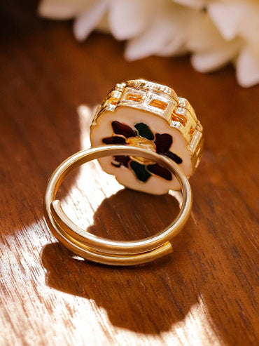 Floral Arc Kundan Pink Ring Rings