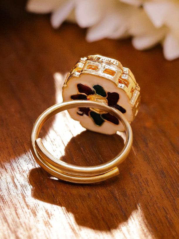 Floral Arc Kundan Pink Ring Rings