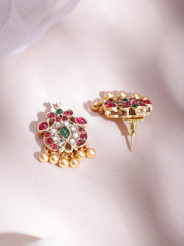 Floral Radiance Pearl Beaded Chain with Kemp Stone Floral Motif Jewelry Set Jewellery Set