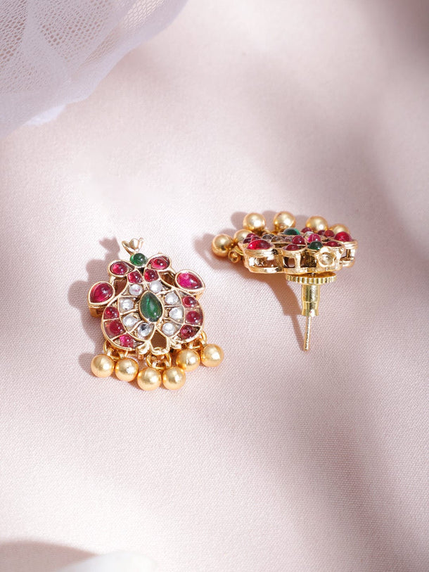 Floral Radiance Pearl Beaded Chain with Kemp Stone Floral Motif Jewelry Set Jewellery Set