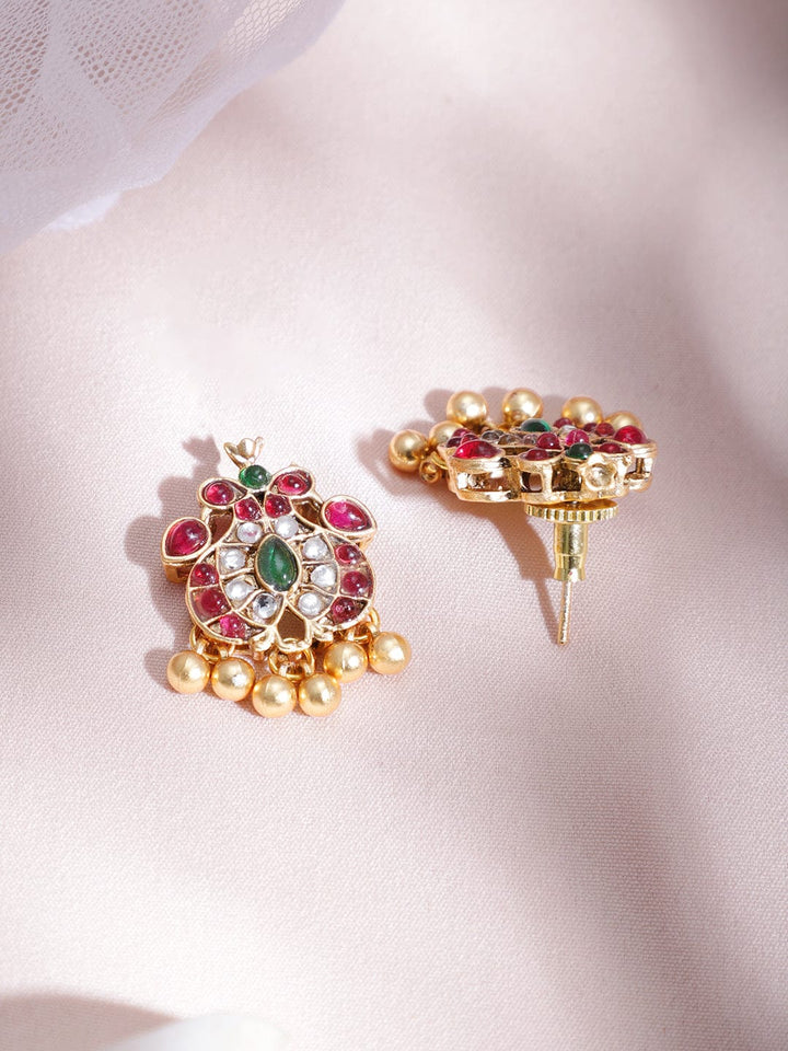 Floral Radiance Pearl Beaded Chain with Kemp Stone Floral Motif Jewelry Set Jewellery Set