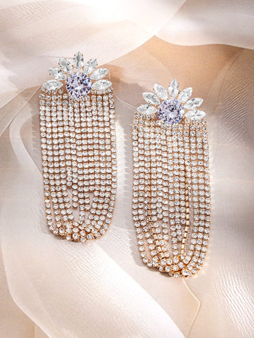 Floral Symphony American Diamond Zirconia Statement Earrings Earrings
